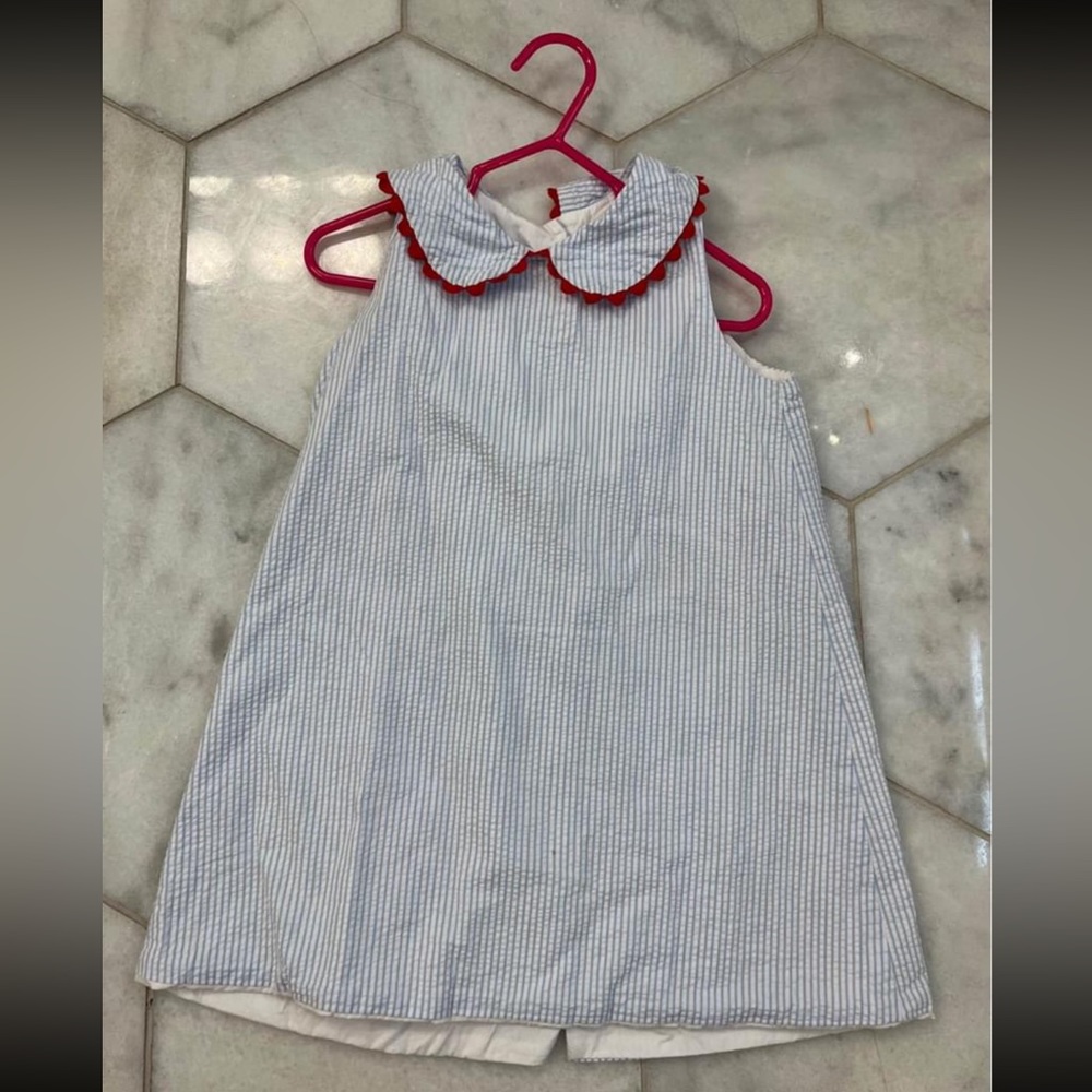 Hannah Kate light blue seersucker dress.